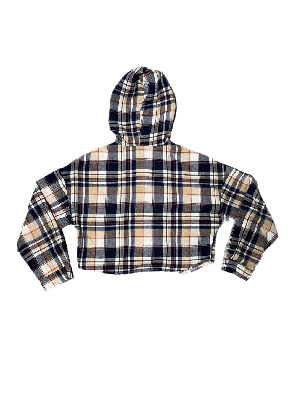 Y2K Flannel Hoodie Button-Front Crop Shirt - Picture 2 of 6